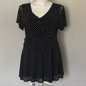 EUC black & white polka dot mesh peplum plus size blouse